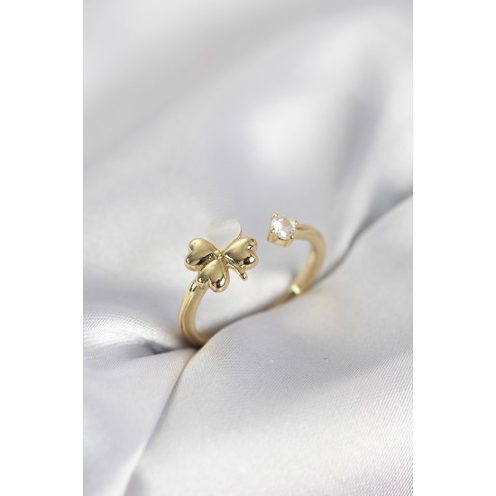 Gold Renk Yonca Model Sedefli Kadın Yüzük - TJ-BYK4103