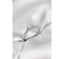 Tek Taş Gümüş Renk Zirkon Taşlı Model Kadın Yüzük - TJ-BYK4104