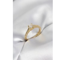 Tek Taş Gold Renk Zirkon Taşlı Model Kadın Yüzük - TJ-BYK4105
