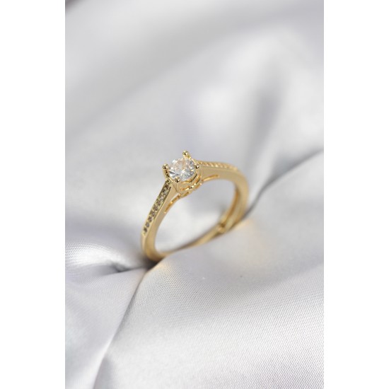 Tek Taş Gold Renk Zirkon Taşlı Model Kadın Yüzük - TJ-BYK4105