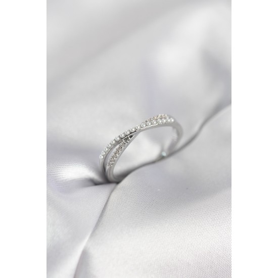 İncili ve Zirkon Taşlı Gümüş Renk Kadın Yüzük - TJ-BYK4106