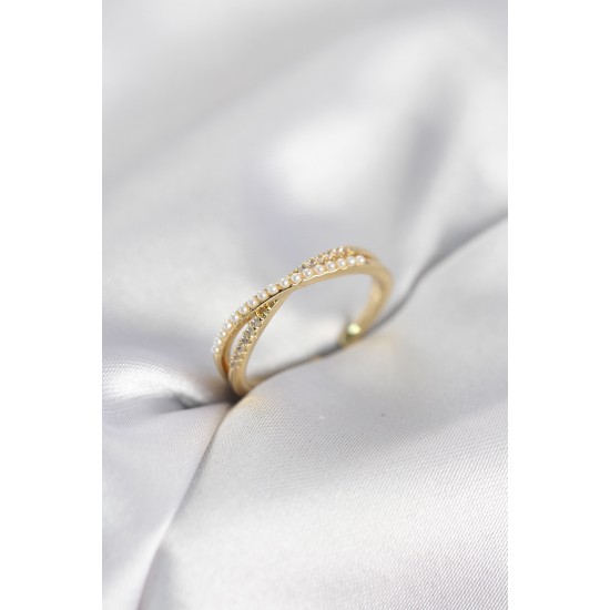 İncili ve Zirkon Taşlı Gold Renk Kadın Yüzük - TJ-BYK4107