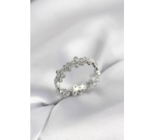 Gümüş Renk Sıralı Çiçek Model Zirkon Taşlı Kadın Yüzük - TJ-BYK4108