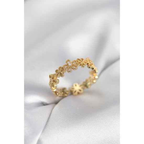 Gold Renk Sıralı Çiçek Model Zirkon Taşlı Kadın Yüzük - TJ-BYK4109