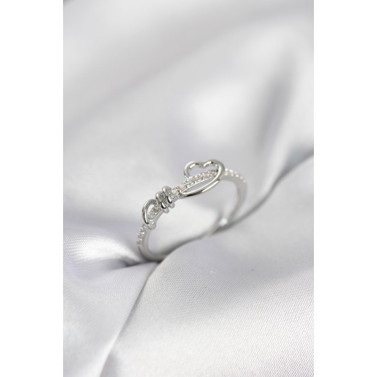 Sarmal Kalp Model Zirkon Taşlı Gümüş Renk Kadın Yüzük - TJ-BYK4118