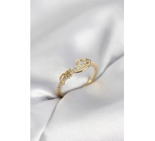 Sarmal Kalp Model Zirkon Taşlı Gold Renk Kadın Yüzük - TJ-BYK4119