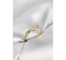 Sarmal Kalp Model Zirkon Taşlı Gold Renk Kadın Yüzük - TJ-BYK4119