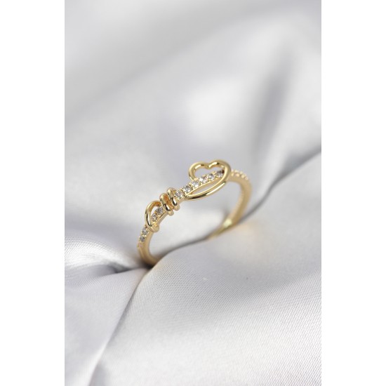 Sarmal Kalp Model Zirkon Taşlı Gold Renk Kadın Yüzük - TJ-BYK4119