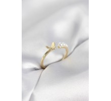 İncili Kelebek Model Gold Renk Pirinç Kadın Yüzük - TJ-BYK4121