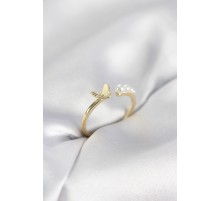 İncili Kelebek Model Gold Renk Pirinç Kadın Yüzük - TJ-BYK4121