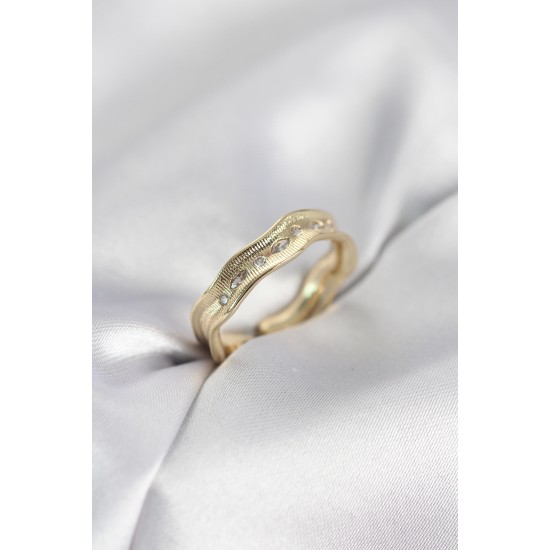 Gold Renk Su Damlası Model Zirkon Taşlı Kadın Yüzük - TJ-BYK4123