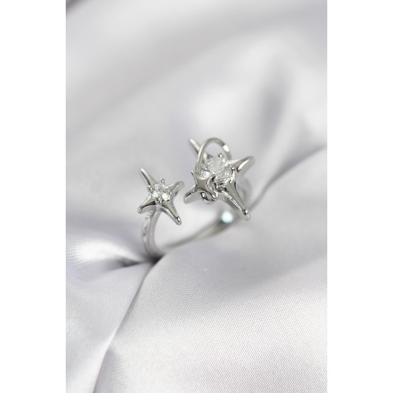 Gümüş Renk Kutup Yıldızı Model Zirkon Taşlı Kadın Yüzük - TJ-BYK4124