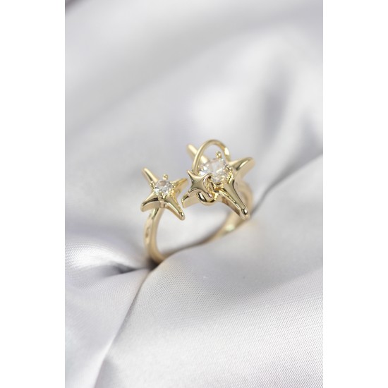 Gold Renk Kutup Yıldızı Model Zirkon Taşlı Kadın Yüzük - TJ-BYK4125