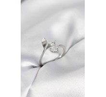 Balık Kuyruğu Model Gümüş Renk Zirkon Taşlı Kadın Yüzük - TJ-BYK4128