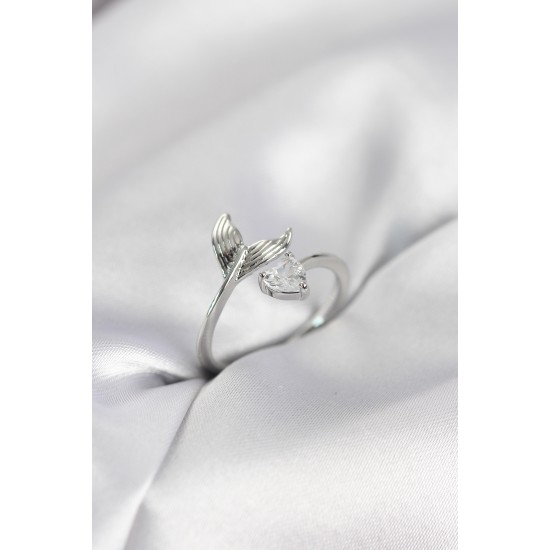 Balık Kuyruğu Model Gümüş Renk Zirkon Taşlı Kadın Yüzük - TJ-BYK4128