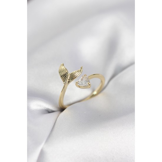Balık Kuyruğu Model Gold Renk Zirkon Taşlı Kadın Yüzük - TJ-BYK4129