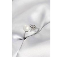 Kelebek İncili Model Gümüş Renk Zirkon Taşlı Kadın Yüzük - TJ-BYK4130