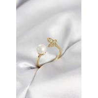 Kelebek İncili Model Gold Renk Zirkon Taşlı Kadın Yüzük TJ-BYK4131