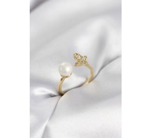 Kelebek İncili Model Gold Renk Zirkon Taşlı Kadın Yüzük - TJ-BYK4131