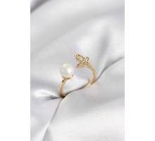 Kelebek İncili Model Gold Renk Zirkon Taşlı Kadın Yüzük - TJ-BYK4131