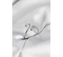 Gümüş Renk Yılan Model Zirkon Taşlı Kadın Yüzük - TJ-BYK4132