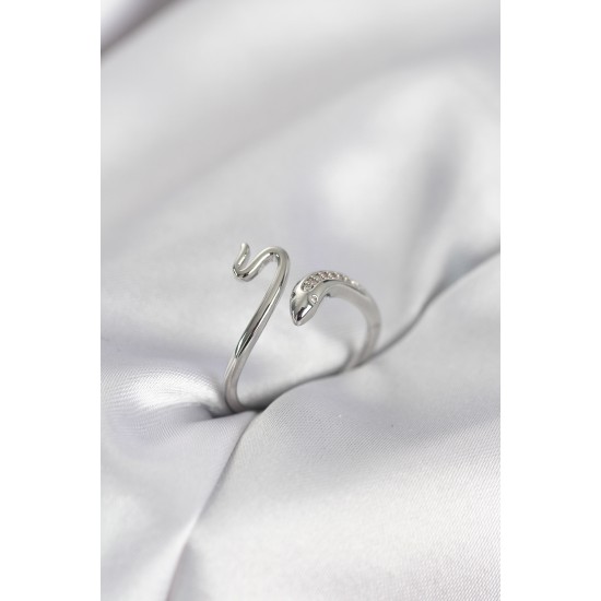 Gümüş Renk Yılan Model Zirkon Taşlı Kadın Yüzük - TJ-BYK4132