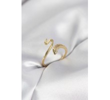 Gold Renk Yılan Model Zirkon Taşlı Kadın Yüzük - TJ-BYK4133