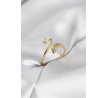 Gold Renk Yılan Model Zirkon Taşlı Kadın Yüzük - TJ-BYK4133