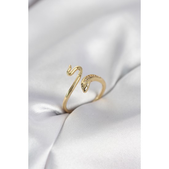Gold Renk Yılan Model Zirkon Taşlı Kadın Yüzük - TJ-BYK4133