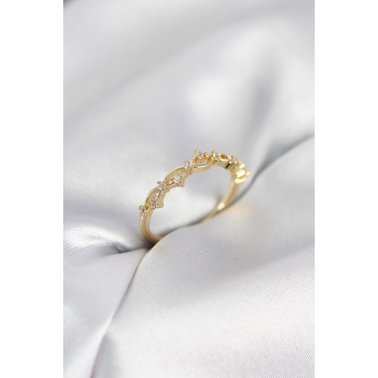 Zirkon Taşlı Pirinç Gold Renk Kadın Yüzük - TJ-BYK4137