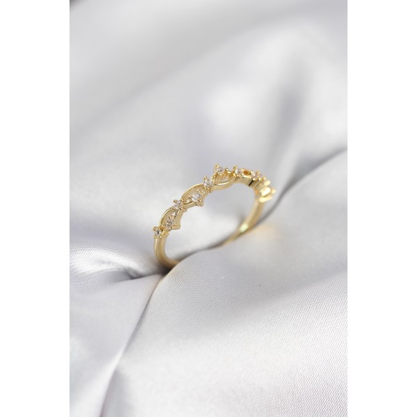Zirkon Taşlı Pirinç Gold Renk Kadın Yüzük - TJ-BYK4137