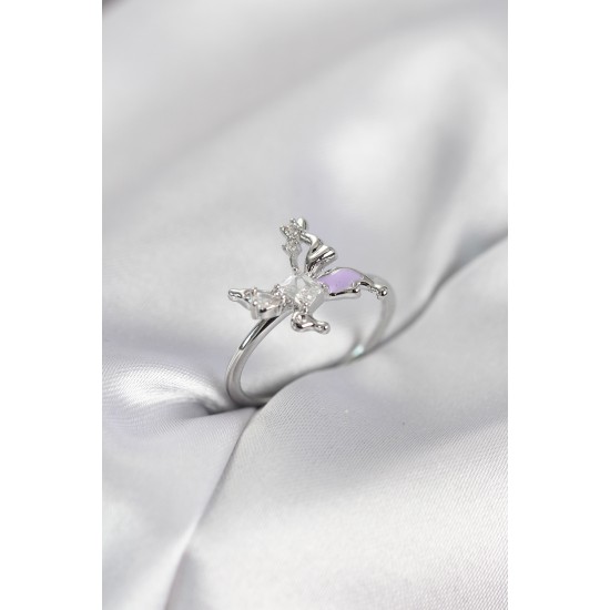 Gümüş Renk Kelebek Model Zirkon Taşlı Kadın Yüzük - TJ-BYK4138