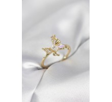 Gold Renk Kelebek Model Zirkon Taşlı Kadın Yüzük - TJ-BYK4139