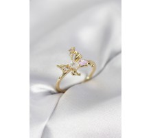 Gold Renk Kelebek Model Zirkon Taşlı Kadın Yüzük - TJ-BYK4139