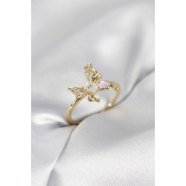 Gold Renk Kelebek Model Zirkon Taşlı Kadın Yüzük TJ-BYK4139
