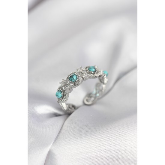 Mavi Taşlı Gümüş Renk Vintage Kadın Yüzük - TJ-BYK4140