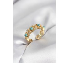 Mavi Taşlı Gold Renk Vintage Kadın Yüzük - TJ-BYK4141