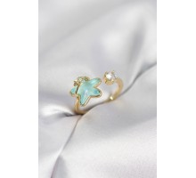 Gold Renk Turkuaz Yıldız Model Kadın Yüzük - TJ-BYK4147