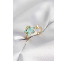 Gold Renk Turkuaz Yıldız Model Kadın Yüzük - TJ-BYK4147