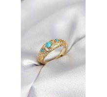 Vintage Model Mavi Taşlı Gold Renk Kadın Yüzük - TJ-BYK4149