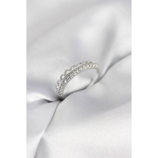 Motif Desenli Gümüş Renk Zirkon Taşlı Kadın Yüzük - TJ-BYK4150