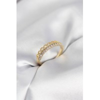 Motif Desenli Gold Renk Zirkon Taşlı Kadın Yüzük TJ-BYK4151