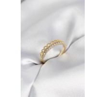 Motif Desenli Gold Renk Zirkon Taşlı Kadın Yüzük - TJ-BYK4151