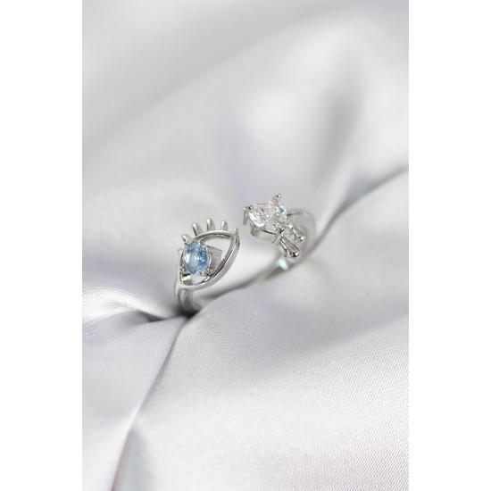 Gözyaşı Model Gümüş Renk Zirkon Taşlı Kadın Yüzük - TJ-BYK4152