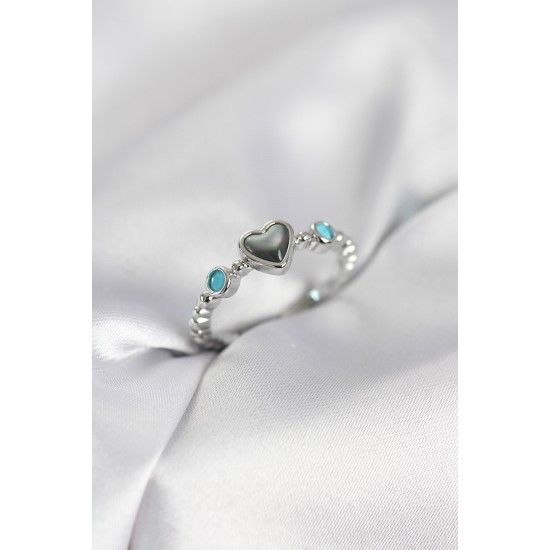 Gümüş Renk Hematit Taşlı Kadın Yüzük - TJ-BYK4154