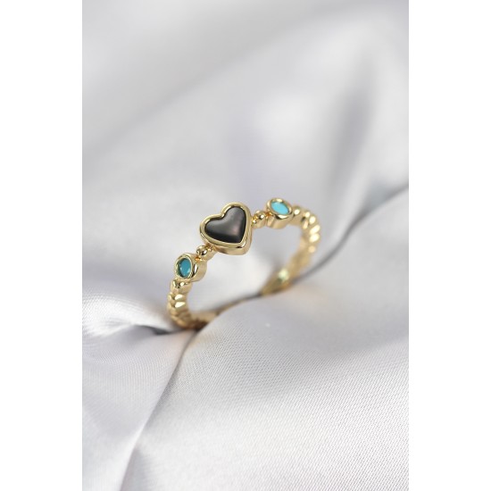 Gold Renk Hematit Taşlı Kadın Yüzük - TJ-BYK4155