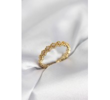 Sıralı Çiçek Model Gold Renk Zirkon Taşlı Kadın Yüzük - TJ-BYK4157