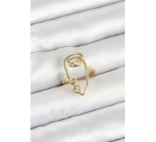 Pirinç Gold Renk Picasso Tarzı Tek Çizgi Yüz Model Kadın Yüzük - TJ-BYK4158