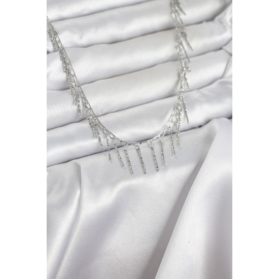 Pirinç Gümüş Renk Saçaklı Model Kadın Kolye - TJ-BKO11007