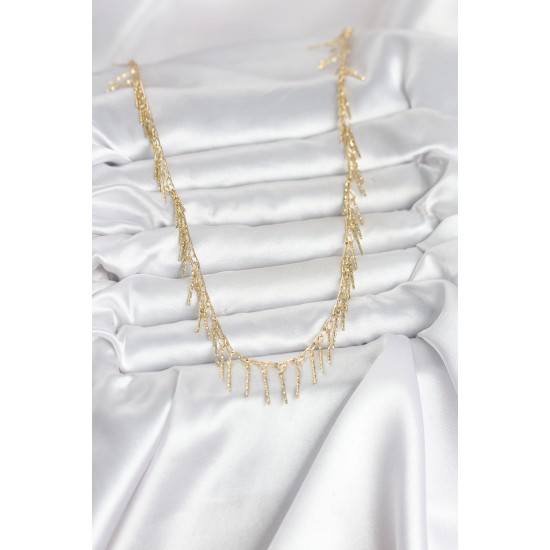 Pirinç Gold Renk Saçaklı Model Kadın Kolye - TJ-BKO11008